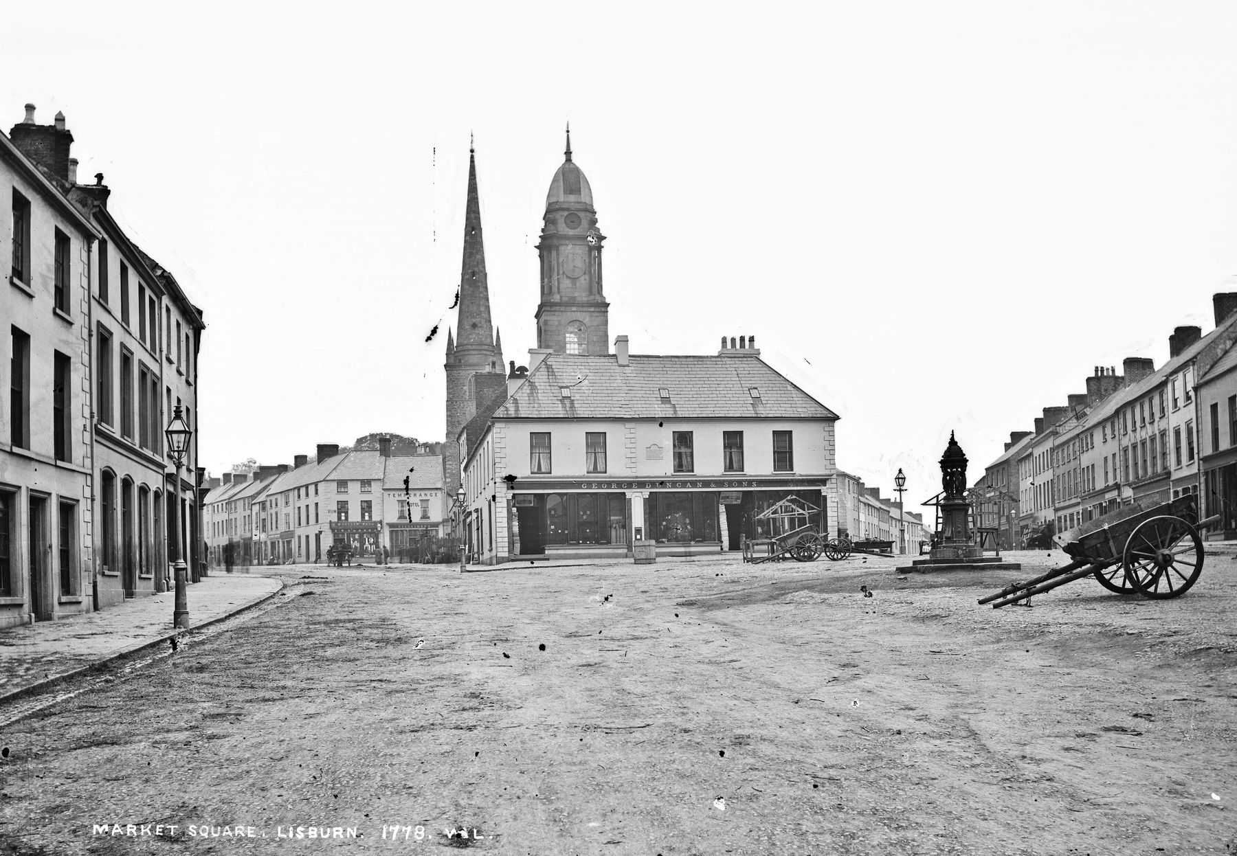Historic black and white photograph of Market Square, Lisburn