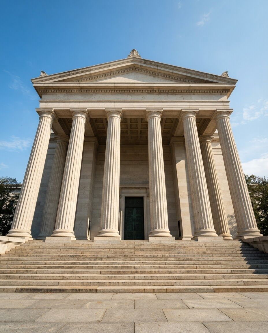 Stone columns and steps of a classical courthouse